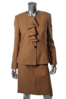 Anne Klein New Madison Park Beige 2pc Ruffled Fitted Button Jacket 