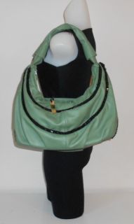 Nila Anthony Handbag Sage Green Faux Leather Slouchy Hobo Black Sequin 