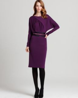 Anne Klein New Purple Matte Jersey Belted Long Sleeve Wear to Work 