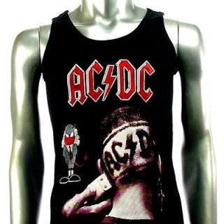 Sz M AC/DC Angus Young T Shirt Tank Top Vest Biker Heavy Metal Punk 