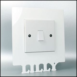   WHITE Light Switch Surround FREE NAME Finger Plate Panel Cover Acrylic