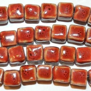 Red 10x10mm 11x11m​m Square Cube Porcelain Beads 15 Strand CPC149f