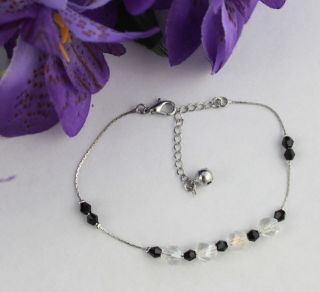 6PCS Clear black Glass Beaded Chain Anklets 21979