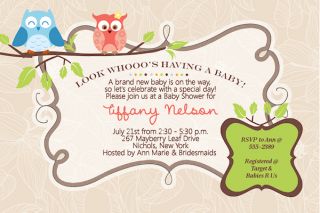 Owl Boy Girl Baby Shower Anniversary Birthday Invitations