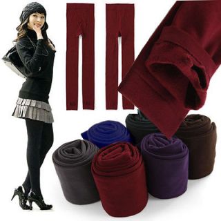 Color Brushed Lining Fleece Thick Skinny Stretch Tights Pants Warm 
