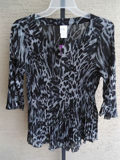   JUST MY SIZE 3/4 SLEEVE STRETCH PLEATED TOP/ BLOUSE BLACK MULTI 2X