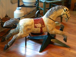 Antique Carousel Horse Cast Iron Old Paint Sculpture Pony Folk Art 