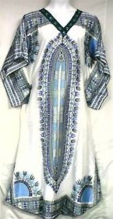 Long Dashiki African Women Caftan Gown White Blue Doesnt Come S M L 