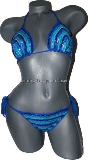 Anna Kosturova Hot Sequined Bikini Swimsuit Blue L