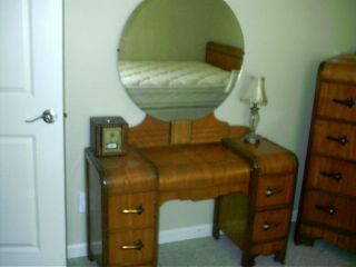 Antique Art Deco Waterfall Furniture 5 pc Bedroom Set Full Bed vanity 