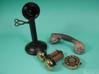 Lot Antique Telephone Parts Rotary Dial Handset Western Elec 