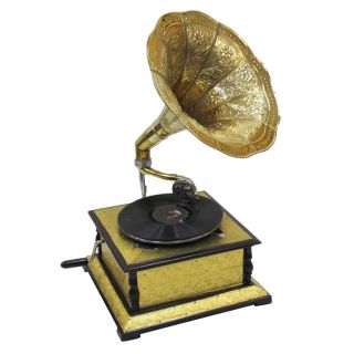 Antique Replica Brass Border Gramophone Phonograph $550