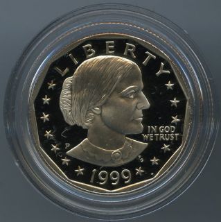 1999 P Susan B Anthony Proof Dollar Coin with COA Case US MINT