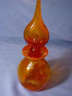 Vintage Blenko Orange Crackle Glass Dencanter with Stopper