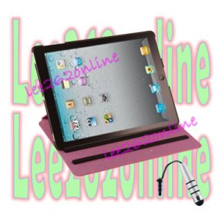 Pink PU Leather Slim 360° Rotating Case for New iPad 3rd Generation 