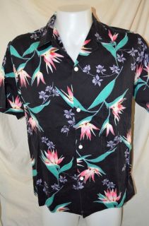   MADE IN HAWAII Black Tropical MEDIUM M magnum pi HAWAIIAN ALOHA SHIRT