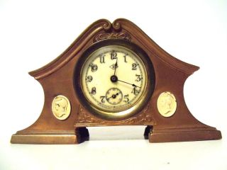 Antique Waterbury Benedict Cast Metal Mini Mantle Clock