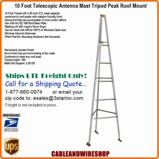10 ft Foot Satellite TV Antenna Mast Tripod Roof Mount 120 Inch 