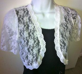   SHRUG White Bolero Wedding Evening Sheer Wrap Cover Bell Top 12 14