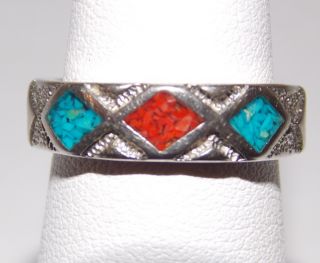Carolyn Pollack Sincerely Southwest Sterling Ring 7 Turquoise Coral 