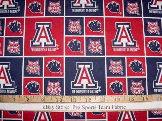 University of Arizona Wildcats 100 Cotton Fabric NCAA College Sports 