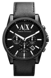 New Armani Exchange All Black Leather Band Chrono Men s Classic Watch 