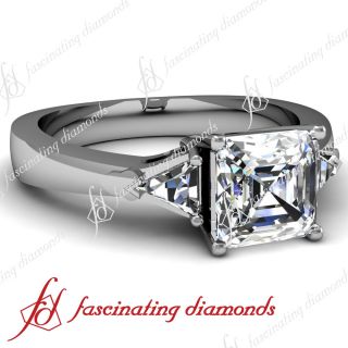 Trio Trillion Asscher Cut Diamond 1 Ct Engagement Ring 14k White Gold 