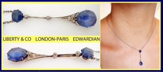 Antique Edwardian Liberty Co White Gold Sapphire Diamond Necklace 4979 