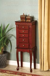 Brown Finish Jewelry Armoire with Fluted Front Accents 900115