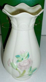 Belleek Parian Eggshell China Bud Vase Raised Pink Rose Irish Ireland