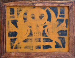   Dead Vintage Painting Wood Panel Art Skull Doves Dia de los Muertos 2