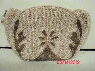 Vintage ART DECO Change Coin Purse White Pearl Seed Bead Tube w HAND 