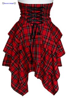 NEW SPIN DOCTOR RED TARTAN STEAM PUNK BONDAGE CORSETING MARY SKIRT 8 