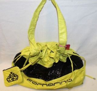 FORNARINA Judith Yellow/Black Sequined Drawstring Tote Handbag Bag NWT 