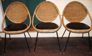 mid century modern tiki rattan and vinyl chairs time left