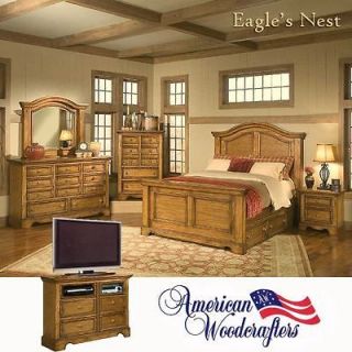 King Bed Rustic Bedroom Set Solid wood 6 piece set w/ 2 Night Stands 