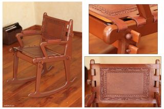 Colonial Country Rustic Artisan Crafted Leather Warm Wood Rocking 