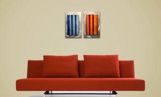   Orange Painting, Striped Metal Wall Decor, Contemporary Modern Artwork