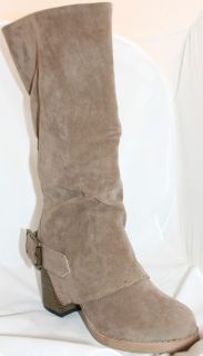 Knee High Buckled Boots Taupe Suede PU High Calf Style Gray Fashion 