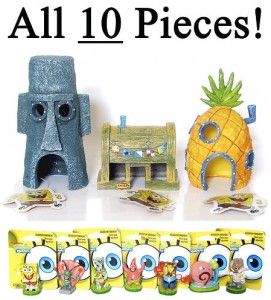 SpongeBob Aquarium ALL 10 PIECES   New Toy Character Fish Tank 