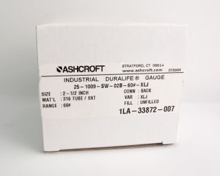 Ashcroft Duralife Pressure Gauge 25 1009 SW 02b 60 2 1 2 60 PSI 