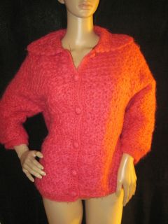    1950s Bright Pink Fuzzy Wool Sweater by Barbara Lee Size Medium 40
