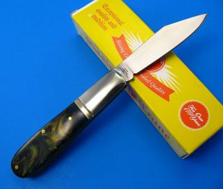 Barlow Style Jack Knife Mountain Spring Green/Gold Celluloid Handle 