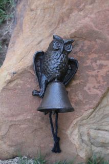    Cast Iron Owl With Bell Indoor Outdoor Garden Patio Barn Lodge Cabin