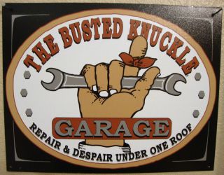   KNUCKLE GARAGE Antique Vintage Look Engine Parts Car Repair Metal Sign