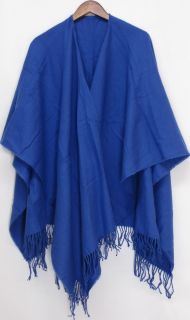Ava Rose Sz Missy One Size Oversized Wrap w/ Fringe Detail Iris Blue 