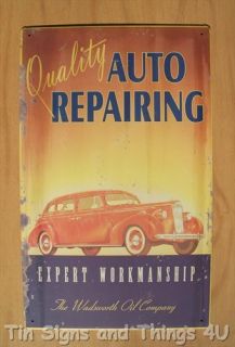 Quality Auto Repair Tin Sign Metal Vtg Antique Car Garage Wall Decor 