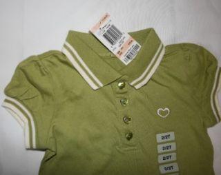 Greendog Girls 2T Polo Shirt Lime Green White Stripe Knit Collar Top 