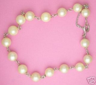 14k White Gold Pearls Chain Link Bracelet