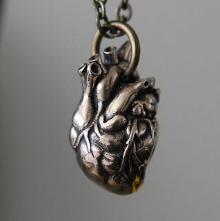 Anatomical Human Heart Pendant Necklace in Solid Jewelers Bronze 
